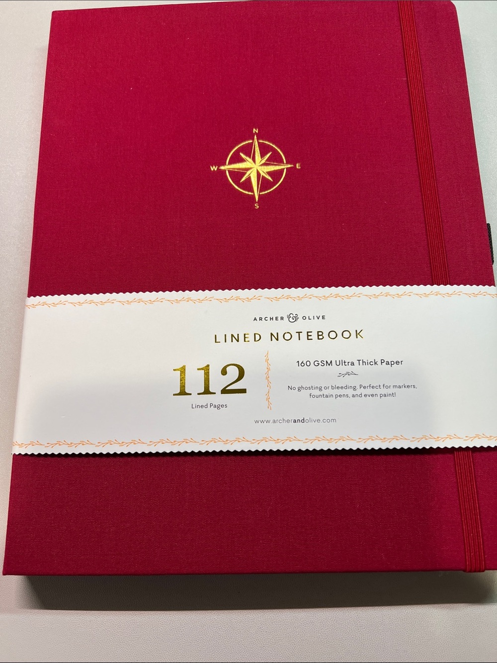 Archer & Olive Red Lined Notebook with Gold Compass